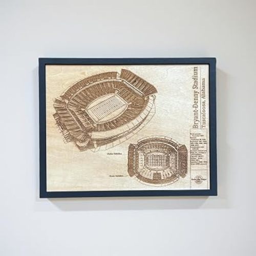 Bryant-Denny Stadium Blueprint Art, Tuscaloosa, Alabama Field, Wood Engraved Wall Decor
