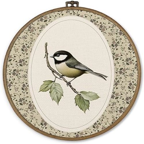 dvhdajed Vintage Bird Round Wall Art Decor,Bird Decor for Home, Vintage Floral Birds Canvas Wall Art, Rustic Birds Floral Wall Hanging Decoration for Nursery Bathroom Living Room,10x10 In