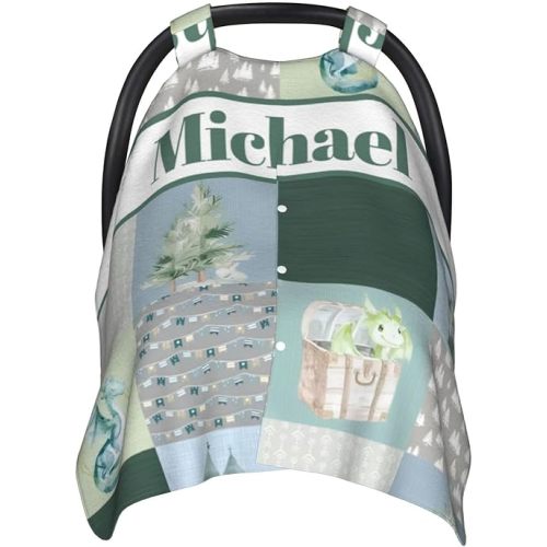 Personalized Baby Car Seat Canopy for Babies with Name, Custom Car Seat Covers for Boys Girls, Cute Dragon Nursing Breastfeeding Stroller Cover Infant Carseat Canopies for Newborn