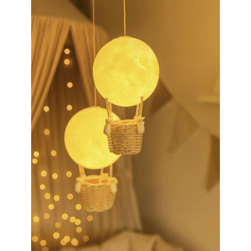 Handmade Moon Night Light , Hot Air Balloon Nursery Lamp , Baby Room Decor