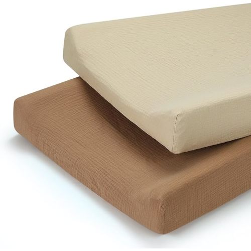 Accmor Muslin Baby Changing Pad Cover, 100% Cotton Universal Fitted Diaper Change Table Pad Covers for Girls Boys, Soft Breathable Changing Pad Sheets, 2 Pack