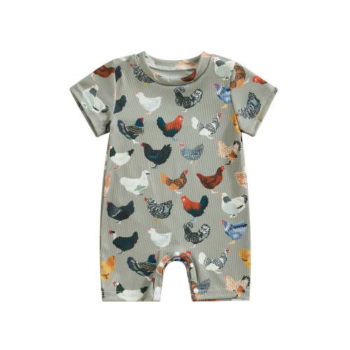 Jxzom Newborn Baby Boy Girl Farm Outfits 0 3 6 9 12 Months Chicken Print Short Sleeve Jumpsuit Crewneck Romper Bodysuit Summer Clothes