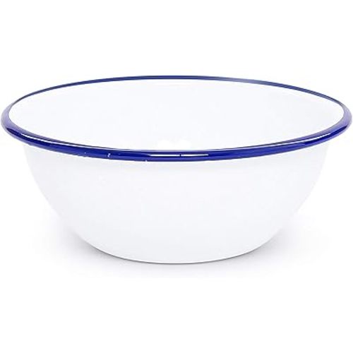 Crow Canyon Home Enamelware Cereal Bowl, 20 ounce, Vintage White/Blue (Set of 4)