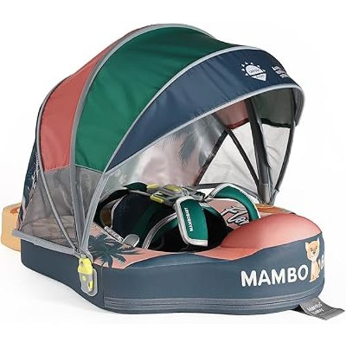 Mambobaby Float Non-Inflatable Baby Float with Canopy, Five-Point Safety System, 3D Canopy(Detachable) UPF 50+, Baby Pool Floats for 3-24 Months, Dual-Mode Toddler Swim Floaties