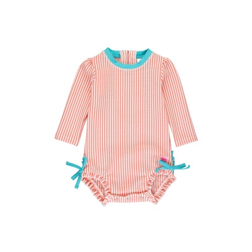 Girls Seersucker Long Sleeve Upf50+ One Piece Rash Guard