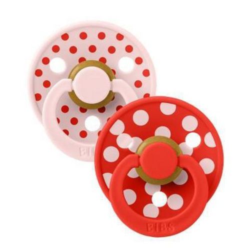 Bibs Pacifiers Studio Colour Polka Latex - 2pk - 0-6m Size 1 - Blossom/Candy Apple