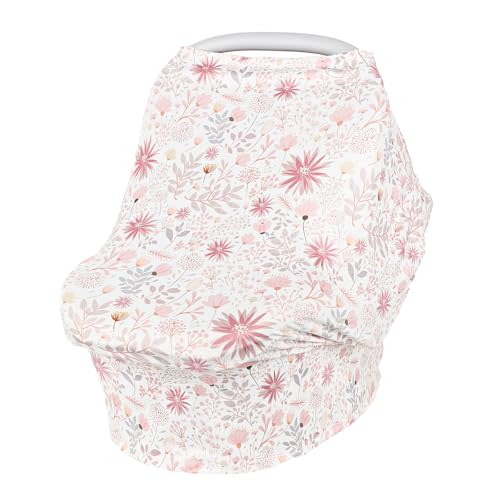 Baby Car Seat Cover for Boys Girls, Breathable Infant Carseat Canopy, Summer Lightweight Sunshade Carrier Cover for Newborn, Nursing Cover & Shopping Cart Cover, Pink Floral