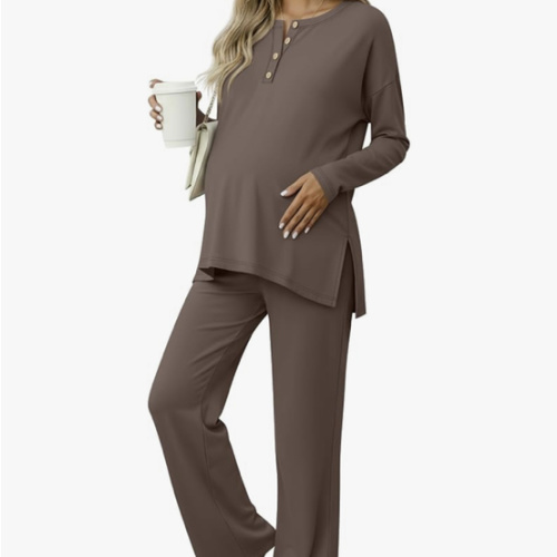 Women's Maternity Pajamas Sets, Long Sleeve Pregnancy Postpartum Delivery Lounge Nursing Pjs with Pockets Pjs