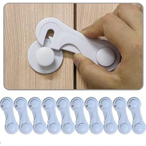 Child Proof Cabinet Locks for Baby Safety, 10 Pcs Baby Proofing Cabinet Locks with Adhesive for Drawer Cupboards Fridge Closet and Pantry, Door Latch for Protecting Kids Toddler (White-10PCS)