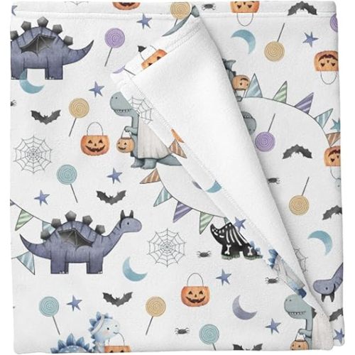 Halloween Dinosaurs Baby Blankets for Boys Girls Spooky Dinosaur Pumpkin Bats Flannel 30x40in