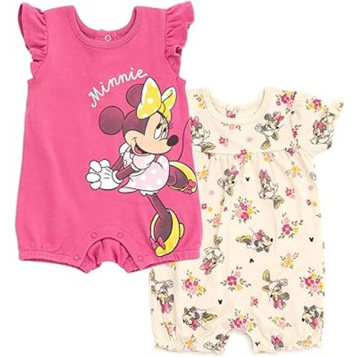 Disney Princess Minnie Mouse Ariel Baby Girls 2 Pack Rompers Newborn to Infant