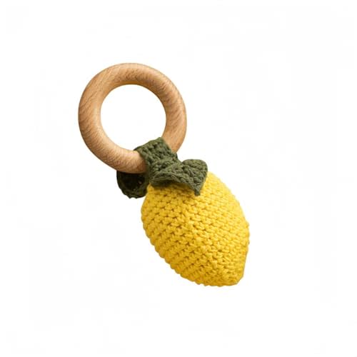 Wooden Baby Rattle Toys Stuffed Crochet Rattle with Teether Ring for Newborn Babies Fruit Wooden Teether Toy Infant Toddler Handcrafted Crochet Rattles Cute Shower Gifts for Boy and Girls