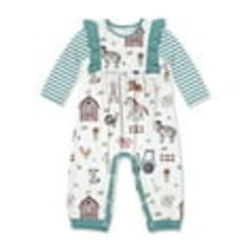 Millie Loves Lily Infant Girl White Baby Farm Animals Ruffle Trim 1-Piece Size 18M