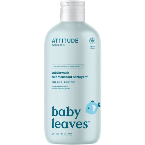 ATTITUDE Bubble Body Wash for Baby, EWG Verified, Dermatologically Tested, Plant and Mineral-Based, Vegan, Good Night, 16 Fl Oz