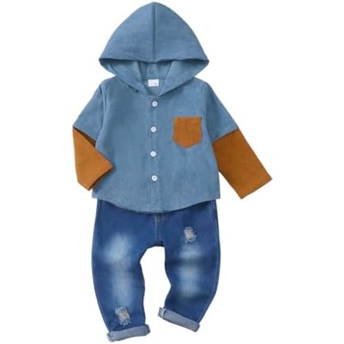 NZRVAWS Toddler Baby Boy Clothes Infant Outfit Boys Hoodie Sweatsuit Ripped Jean Fall Winter Little Boy Clothing 6M-7T