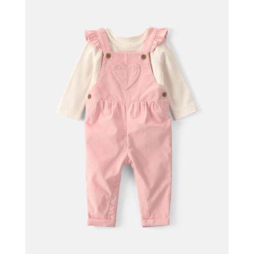 Baby Girl 2-Piece Heart Corduroy Overall Set - Pink | Carter's
