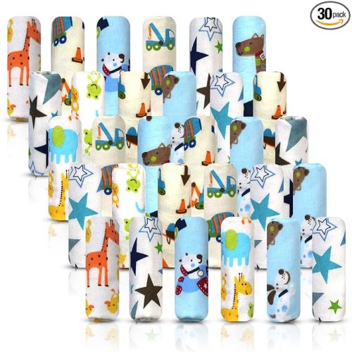Baby Washcloth – 30 Pack of Flannel Newborn Washcloths – 100% Cotton - Fun, Colorful Designs – Reusable – Washable – 7x10 Inch Infant Washcloth Set