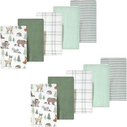 Luvable Friends Hudson Baby Flannel Burp Cloths 10pk, Woodland Forest Animals