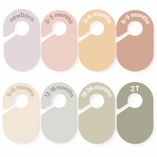 Baby Size Clothes Dividers for Closet: Nursery Age Hanger Organizer by Months for Boho Room Decor - Set of 8 Toddler Clothing Separators from Newborn to 2T Infant