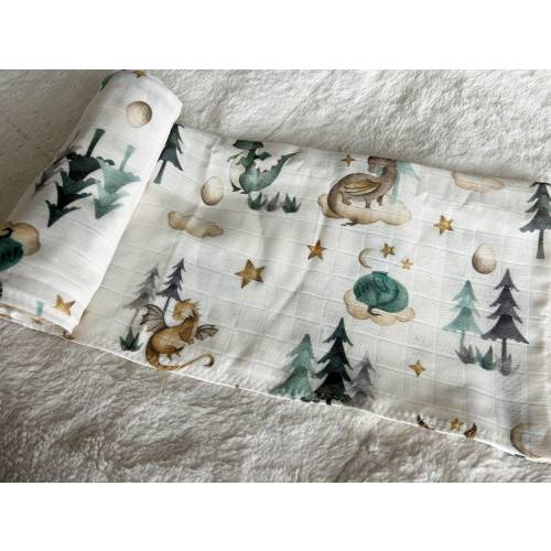 Baby Dragons Muslin Swaddle, Baby Crib Blanket, Moon & Stars Crib Bedding, Newborn Baby Gift, Baby Boy, Fantasy Nursery, Castle