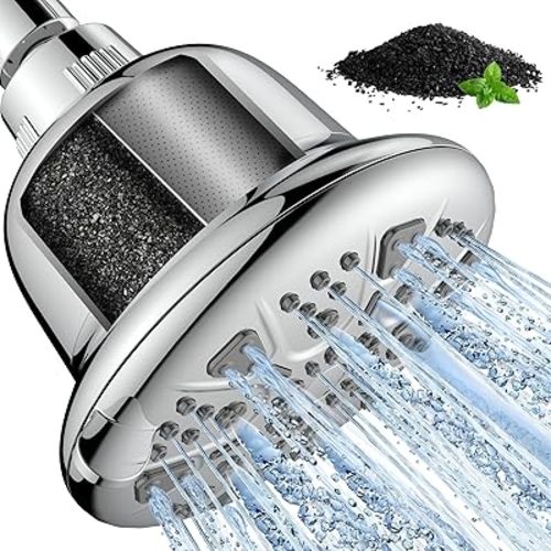 MakeFit Filtered Shower Head with Upgraded Activated Carbon Filter - High Pressure Shower Head with Hard Water Softener - 7 Settings Bathroom Rain Showerhead to Remove Chlorine and Heavy Metals