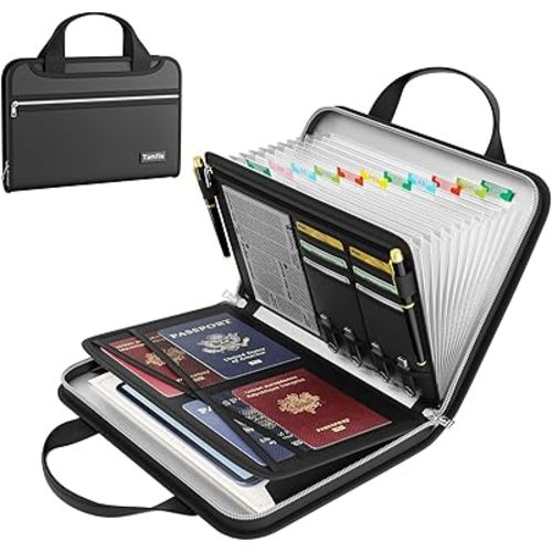 Tamfile Accordion File Organizer, Enhanced Fireproof Important Document Organizer with 13 Transparent Pockets, Portable Home Travel Safe Storage Expanding File Folder for A4 File,Letter,Paper,Black