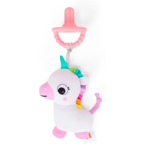 Bright Starts SootheMate Plush Baby Teether Toy, Unicorn, Detachable Pacifer-Shaped Teether for Newborns & Up