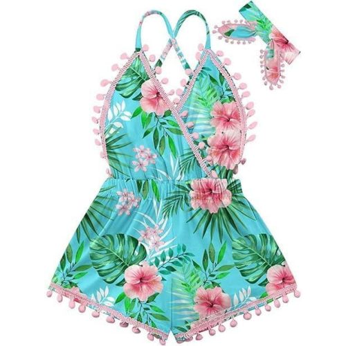 6M-3T Baby Girl Backless Bodysuit Outfit Set Romper Jumpsuit with Headband