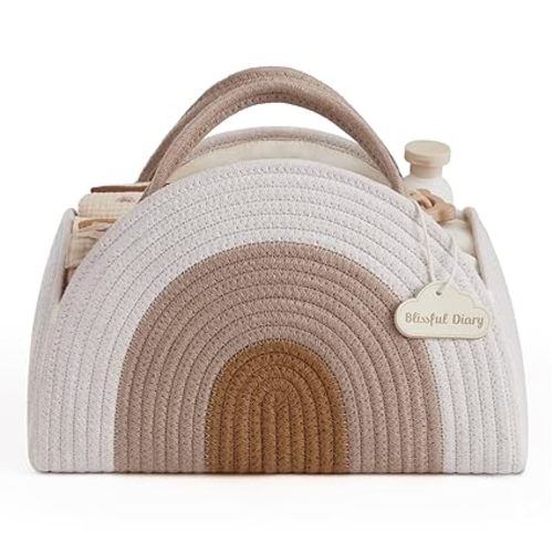 Blissful Diary Diaper Caddy Organizer, Woven Cotton Rope, Earthy Rainbow