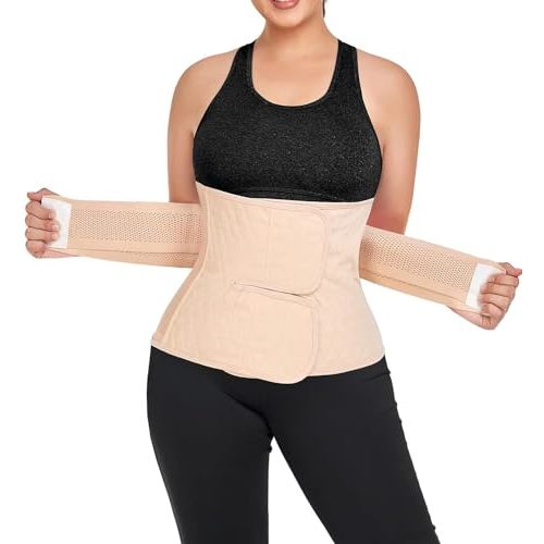 Postpartum Belly Band Abdominal Binder Post Surgery C-section Belly Binder Wrap Girdle Recovery Belt Back Support (Nude, XX-Large)