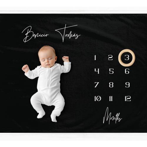 Milestone Blanket Baby Name Gift: Black Monthly Baby Milestone Mat