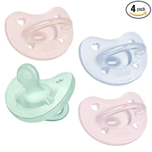 Chicco PhysioForma Silicone Orthodontic Pacifier, 0-6m | 100% Soft Silicone | Supports Breathing & Oral Development | Satin-Textured Nipple | Includes Sterilizing Case | BPA Free | Multipack, 4pk