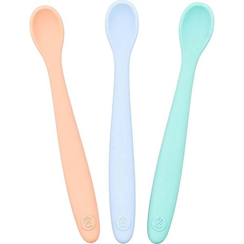 WeeSprout Silicone Baby Spoons - First Stage Infant Feeding Utensils With Soft-Tip, Bendable Kitchenware for Parent & Self-Feeding, Ultra-Durable, Dishwasher Safe, Travel Case, Set of 3