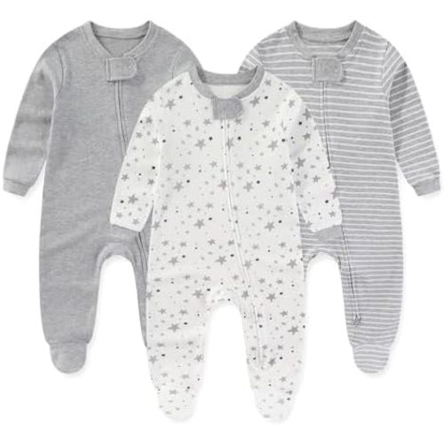 Unisex Zipper Baby Footies Rompers Long Sleeve 3 Pack Infant Boy Girl Jumpsuits 0-12Months Babies Outfits