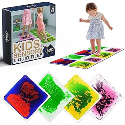 Multicolor Sensory Tiles for Autism Liquid Fusion Lava Tiles for Kids Sensory Activity Play Centers for Children, Toddler, Teens 12" X 12" Sensory Toys (Pack of 4)