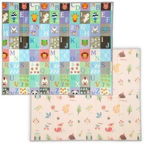 Qaba Baby Play Mat Double-Sided, Foldable Activity Playmat, Waterproof Reversible Playmat for Toddlers, Alphabet and Animal Theme, 71" x 59"