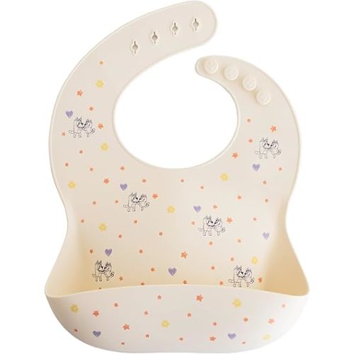 mushie x Bluey Silicone Baby Bib | Adjustable Fit Waterproof Bibs (Bluey Ivory)
