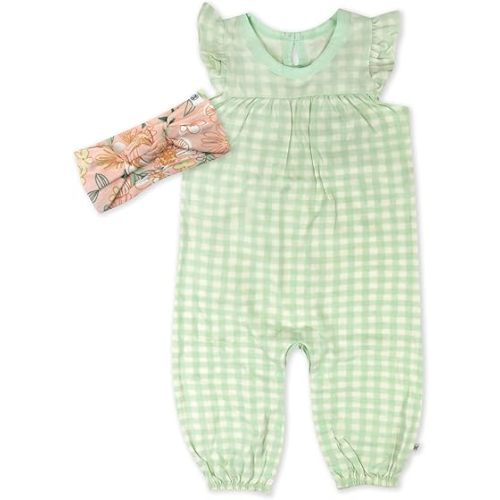 HonestBaby baby-girls 2-piece Outfit Romper & Headband Set for Infant, Baby and Toddler Girls