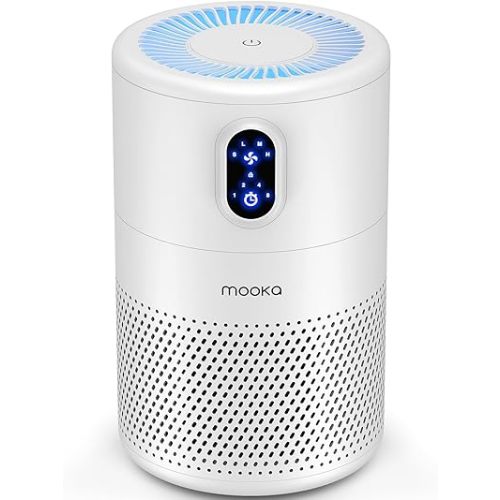MOOKA Air Purifiers for Home Large Room up to 1076ft², H13 True HEPA Air Filter Cleaner, Odor Eliminator, Remove Smoke Dust Pollen Pet Dander, Night Light, B-D02L White