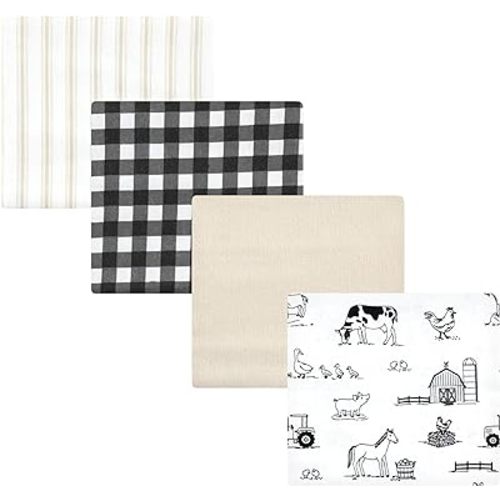 Hudson Baby Unisex Baby Cotton Flannel Receiving Blankets, Neutral Farm, One Size