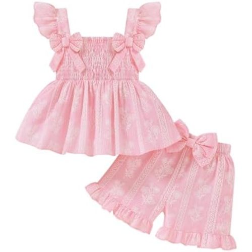 YOUNGER TREE Toddler Girl Clothes Baby Girls Ruffle Sleeveless Bowknot Dress Tops Shorts Set Cute Summer Kids Outfits