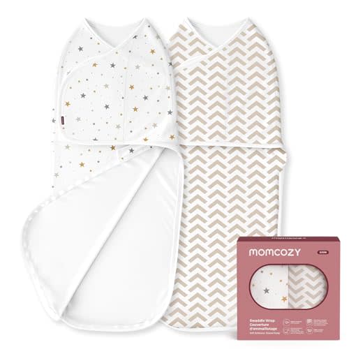 Momcozy Swaddles for Newborns, Quiet Fastner Suitable for Infant 0-3 Months, New-Parent-Friendly Swaddle Sack, Reduce Startle Reflex, Newborn Boys Girls Registry Essentials, 2-Pack, Wonder