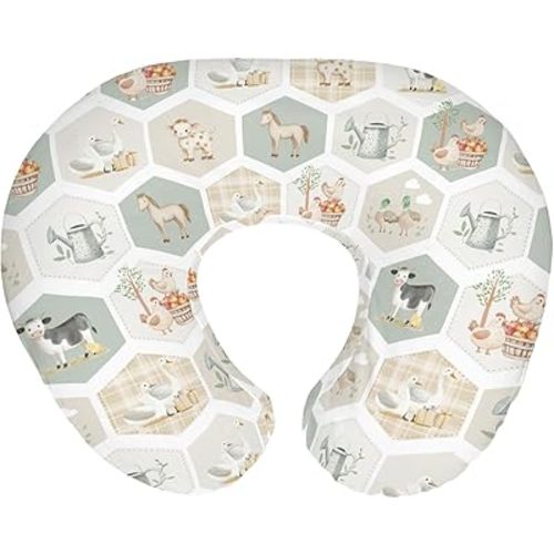 Farm Party Nursing Pillow Covers for Boy Girl Farm Cow Pig Horse Duck Chick Meadow Tractor Nursery Pillow Slipcover for Breastfeeding Pillows Farm Animals Life Soft Stretchy Cover for Newborn Infant