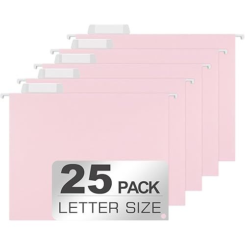 25 Packs Hanging File Folders,Cherry Pink Hanging File Folders Letter Size,Hanging Folders with 1/5-cut Tabs,Hanging Folders for Filing Cabinets, File Organizer Folder for Office,School,Home