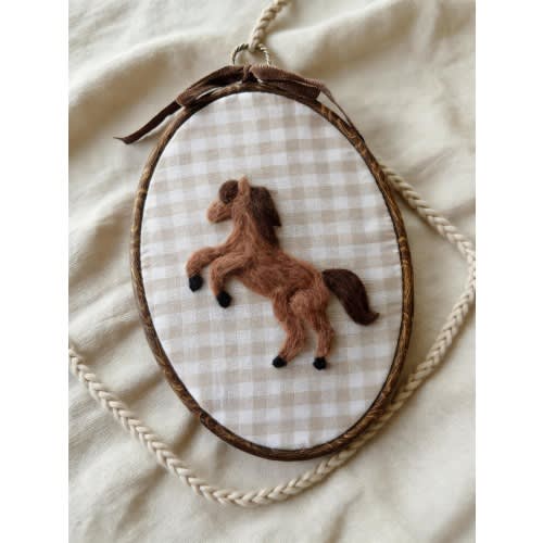 Felt Horse Embroidery Hoop – Handmade Nursery Wall Art, Western Decor
