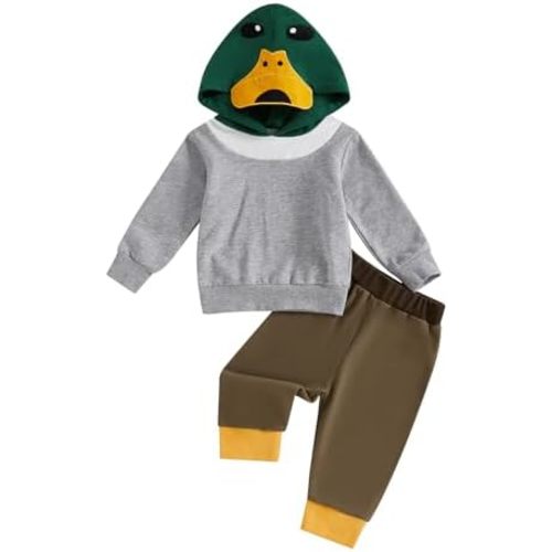 Twopumpkin Toddler Baby Boy Fall Winter Clothes Mallard Duck Hooded Sweatshirt Long Sleeve Hoddies and Pants Cute Outfit Sets