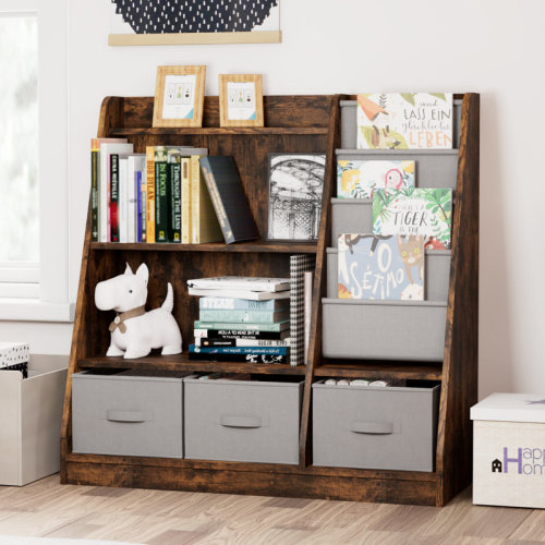 Isabelle & Max™ 4 Tier Kids Bookshelf, Toddler Bookshelf And Toy Storage, Baby Wooden Bookcase With Drawers, 36.2'' H X 36'' W X 15'' D | Wayfair