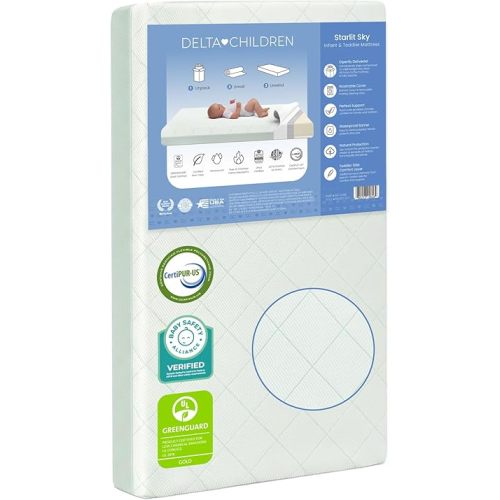 Delta Children Starlit Sky 2-Stage Crib and Toddler Mattress for Infants & Toddlers - Removable Machine Washable Mattress Cover - Waterproof - GREENGUARD Gold - Made in USA, Green