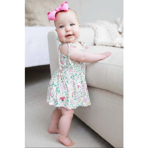 Smocked Twirl Bodysuit | Paris Petals - 0-3 Months