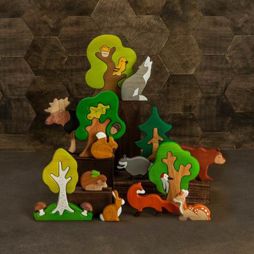 Wooden Woodland Animal Toy Set: Waldorf Nature Table Decor